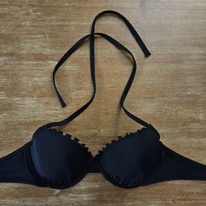 Shade & Shore Black Halter Bikini Top Bra Top 34C Swimsuit Push Up Bikini Top